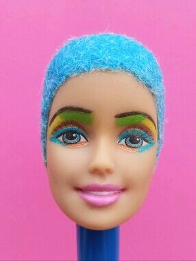 Custom Barbie doll Head blue pixie hair